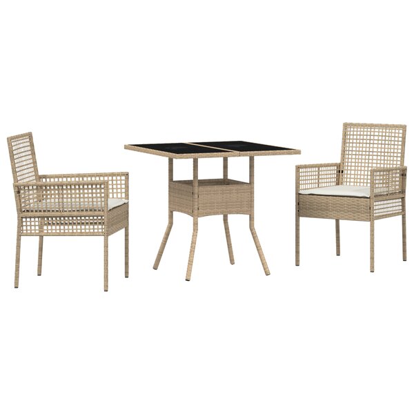 vidaXL Ensemble de salle à manger de jardin 3 pièces beige poly rotin