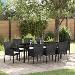 vidaXL Set de salle à manger de jardin 9 pièces avec coussins Noir Poly Rattan