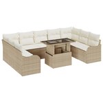 Ensemble de canapés de jardin 10 pièces avec coussins Beige Poly Rotin