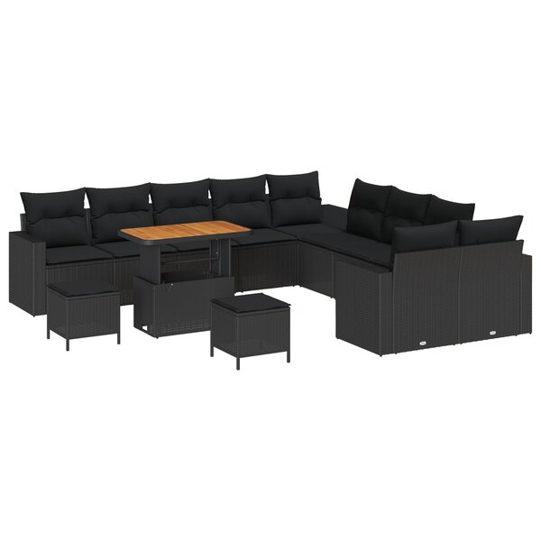 Ensemble de canapés de jardin de 13 pièces avec coussins Noir Poly Rotin