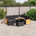 vidaXL Salon de jardin 8 Pièces avec coussins noir résine tressée