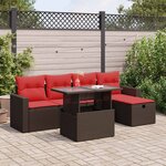 vidaXL Salon de jardin 6 Pièces avec coussins marron résine tressée acacia