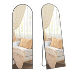 Miroir intégral 160 x 50 cm miroir rectangulaire sur pied grand miroir à poser au sol cadre en alliage d’aluminium verre trempé pour chambre salon dressing noir 12_0006598