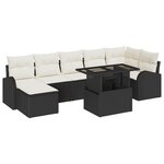 vidaXL Ensemble de canapé de jardin de 8 pièces avec coussins en poly rotin noir