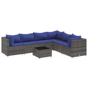 vidaXL Salon de jardin 7 Pièces avec coussins Gris Résine tressée