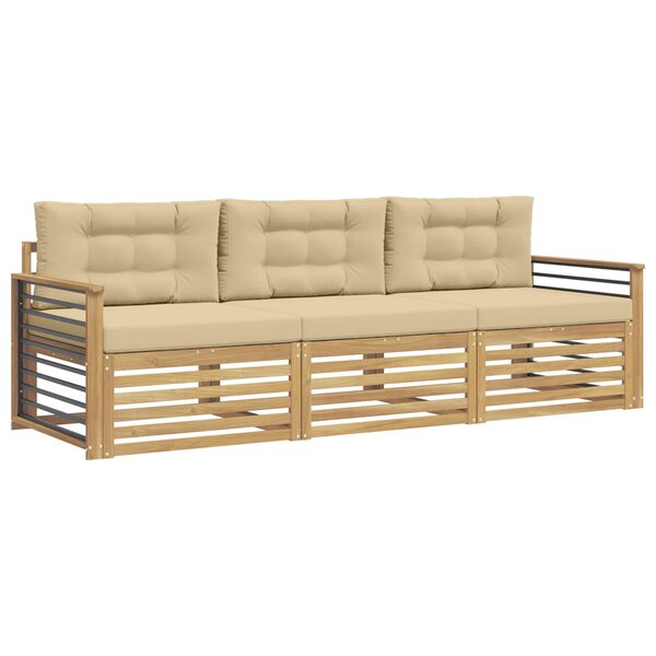 vidaXL Ensemble de canapés d'extérieur 3 pc Blanc et Beige Polyester