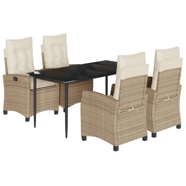 vidaXL Ensemble à manger de jardin avec coussins 5Pièces Beige poly rotin