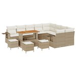 Set de canapé de jardin vidaXL 13 pièces avec coussins beige poly rattan acacia