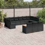 vidaXL Salon de jardin avec coussins 13 Pièces noir résine tressée