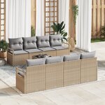 vidaXL Canapés de Jardin 9 Pièces avec Coussins en Poly Rattan Beige