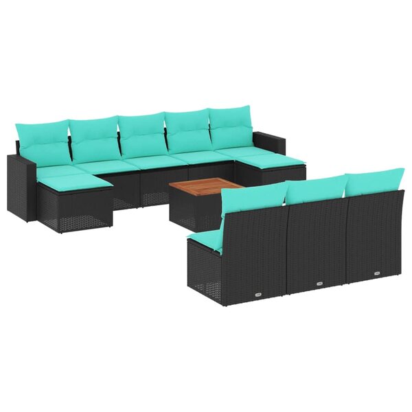 vidaXL Salon de jardin 11 Pièces avec coussins noir résine tressée