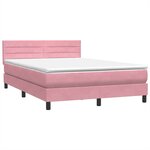 vidaXL Sommier à lattes de lit avec matelas et LED rose 140x220 cm velours