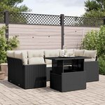 vidaXL Salon de jardin 7 Pièces avec coussins noir résine tressée