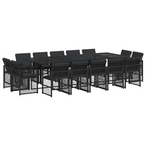 vidaXL Ensemble à manger de jardin 15 Pièces coussins noir résine tressée