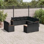 vidaXL Salon de jardin 11 Pièces avec coussins noir résine tressée