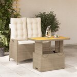 vidaXL Ensemble à manger de jardin et coussins 2 Pièces beige poly rotin