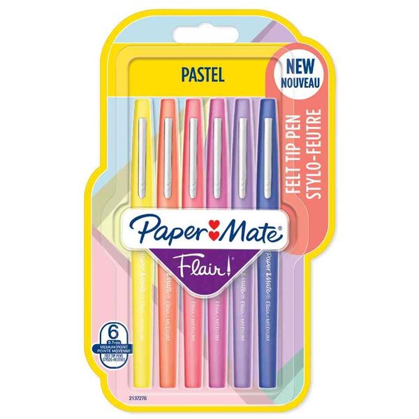 Stylo feutre flair pastell  blister de 6 paper mate