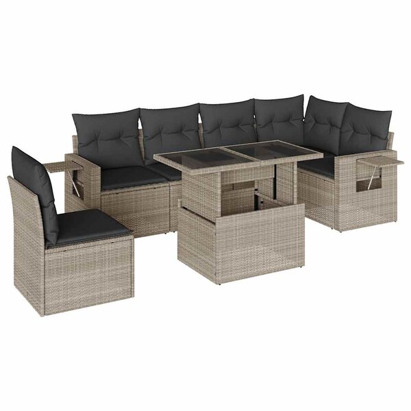 vidaXL Salon de jardin avec coussins 7 Pièces gris clair résine tressée