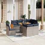 vidaXL Salon de jardin 9 Pièces avec coussins gris résine tressée
