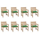 vidaXL Chaises de jardin lot de 8 avec coussins vert Bois teck massif