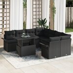 vidaXL Ensemble de canapé de jardin 9 pièces avec coussins noir poly rotin