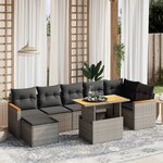 vidaXL Salon de jardin 8 Pièces avec coussins gris résine tressée