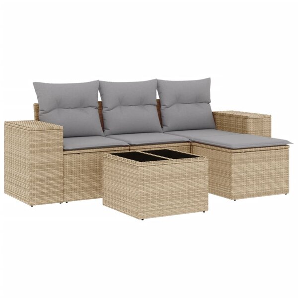 vidaXL Salon de jardin avec coussins 5 Pièces beige résine tressée