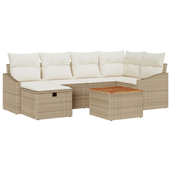 vidaXL Ensemble de canapé de jardin 7 pièces avec coussins beige en poly rattan