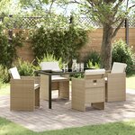 vidaXL Ensemble de repas de jardin 5 pièces avec coussins beige en poly rattan
