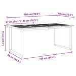 Table de repas extérieure vidaXL Grise 180x90x75 cm en acier et bois d'acacia