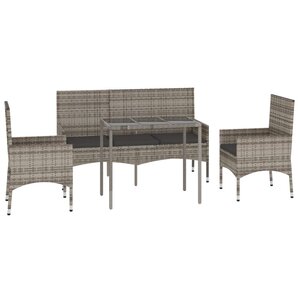 Salon de jardin meuble d'extérieur ensemble de mobilier 4 pièces avec coussins gris résine tressée 02_0016139