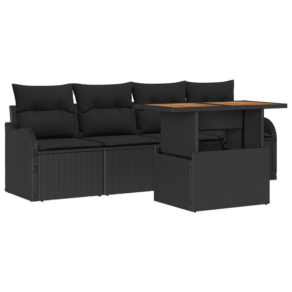 Ensemble de canapés de jardin de 5 pièces avec coussins Noir Poly Rattan
