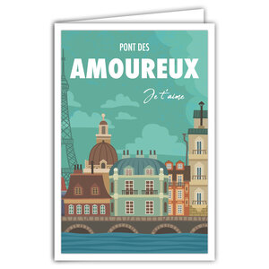 Carte Je t'aime Saint Valentin 14 février Pont des Amoureux + Enveloppe 12x17cm