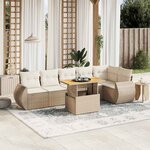 vidaXL Salon de jardin avec coussins 7 Pièces beige résine tressée