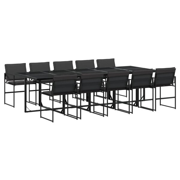 vidaXL Ensemble à manger de jardin avec coussins 11 Pièces noir textilène