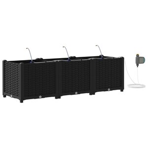 Bacs de jardin vidaXL avec système d'irrigation 3 Pièces Noir