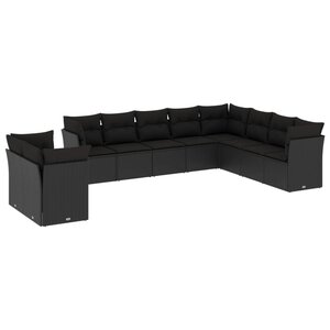 vidaXL Salon de jardin 10 Pièces avec coussins noir résine tressée