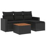 vidaXL Salon de jardin 5 Pièces avec coussins noir résine tressée