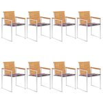 vidaXL Chaises de jardin lot de 8 avec coussins Bois de teck massif