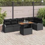 vidaXL Ensemble de canapé de jardin 7 Pièces Noir Poly rotin