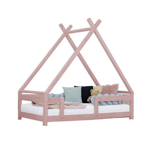Lit cabane enfant TAHUKA 120 x 180 rose pastel