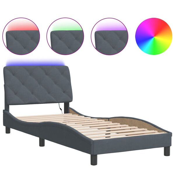 vidaXL Cadre de lit avec LED sans matelas gris foncé 90x200 cm velours
