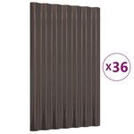 vidaXL Panneaux de toit 36 Pièces Acier enduit de poudre Marron 60x36 cm