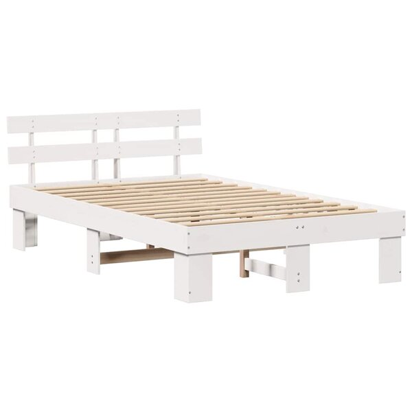 vidaXL Cadre de lit avec tête de lit blanche 135x190 cm en bois massif de pin