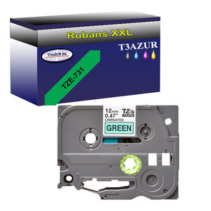 Ruban pour étiquettes laminées générique Brother Tze-731 - Texte noir sur fond vert