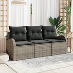 Ensemble de canapé de jardin de 3 pièces avec coussins gris poly rotin