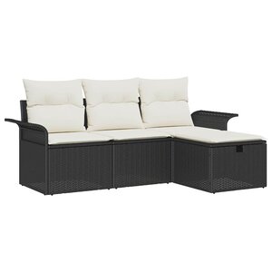vidaXL Ensemble de canapé de jardin 4 Pièces Noir et crème Poly rotin