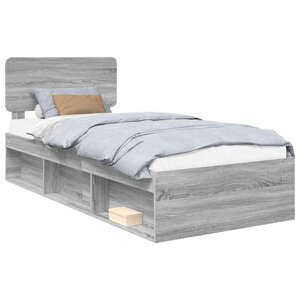 vidaXL Cadre de lit Gris Sonoma 90 x 190 cm Pin massif