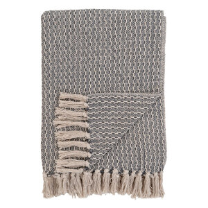 Plaid en coton gris foncé et blanc motif rayé 130 x 160 cm