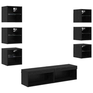 vidaXL Meuble TV avec des lumières à LED 8 Pièces Chêne noir Verre